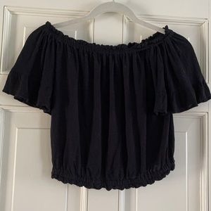 Emma & Sam Black crop top, flutter sleeves